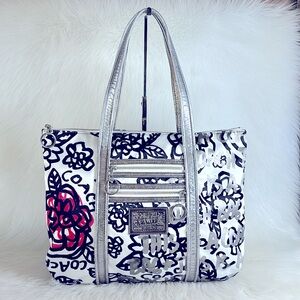 COACH PoPPy graffiti glam satin zip top metallic ToTe